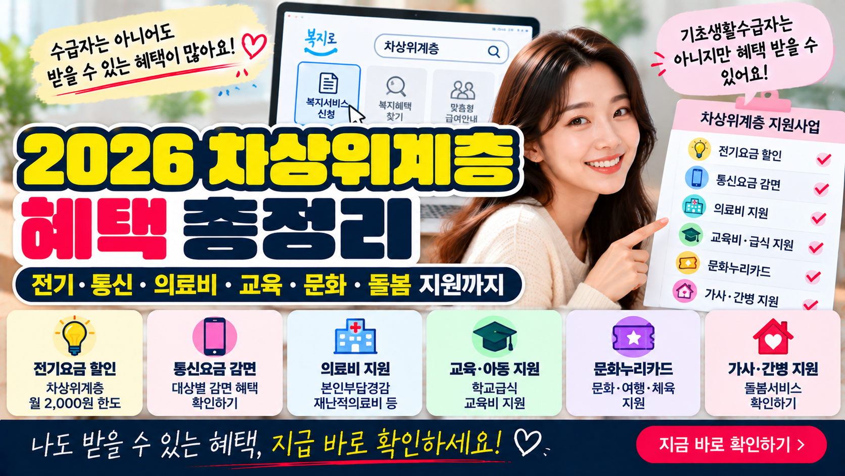 2026 차상위계층 혜택 총정리｜전기·통신·의료비·교육·문화 지원