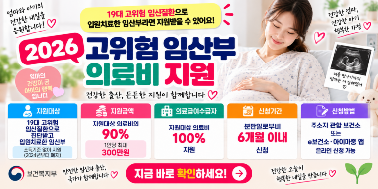 2026 고위험 임산부 의료비 지원 신청방법｜19대 질환·최대 300만원·소득기준 없음