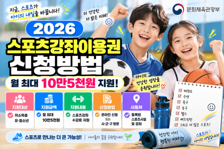 2026 스포츠강좌이용권 신청방법｜월 10만5천원·지원대상·사용처