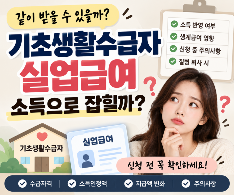 기초생활수급자 실업급여 같이 받을 수 있을까? 소득으로 잡힐까