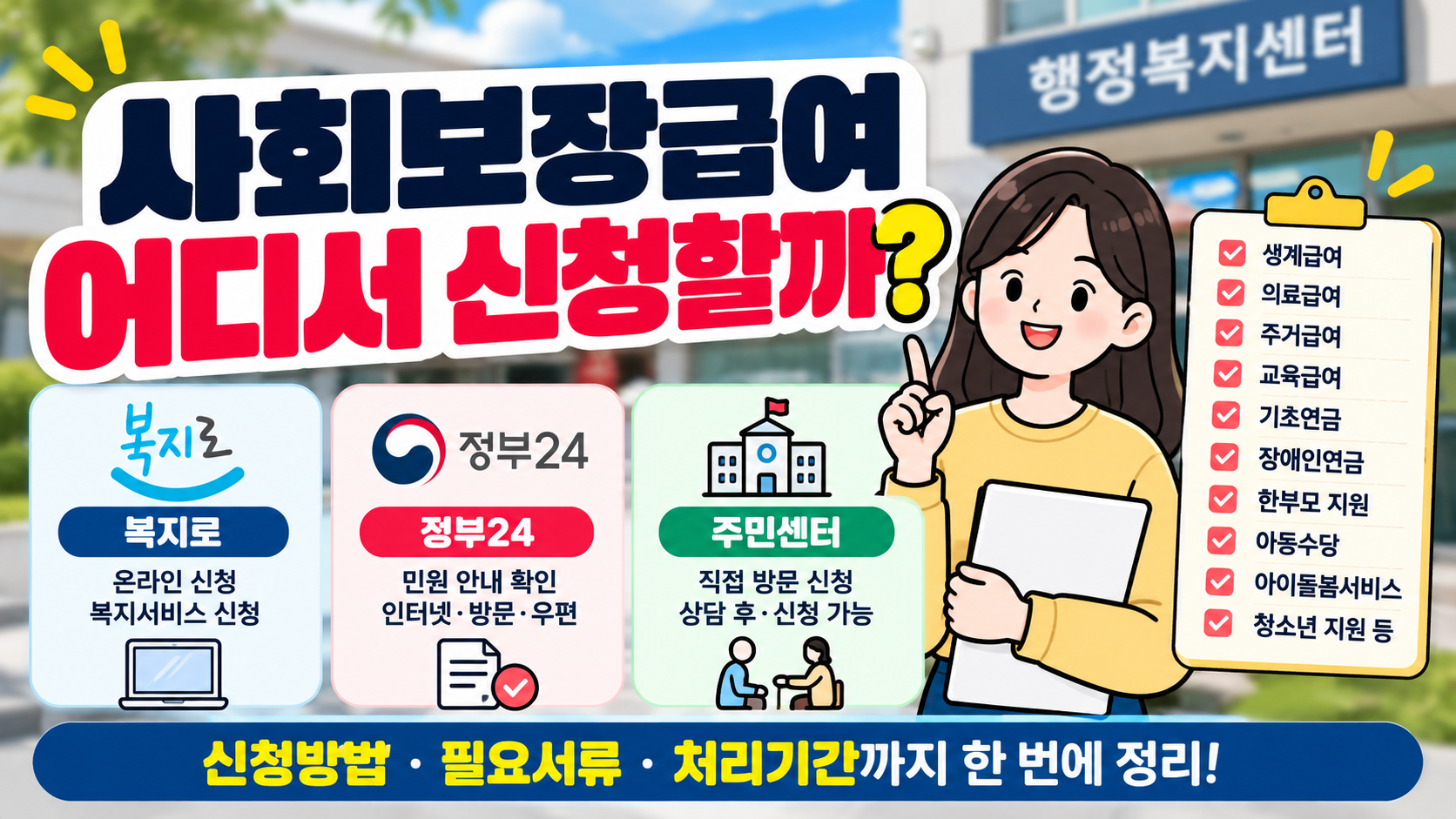 사회보장급여 신청방법｜복지로·정부24·주민센터 신청과 필요서류